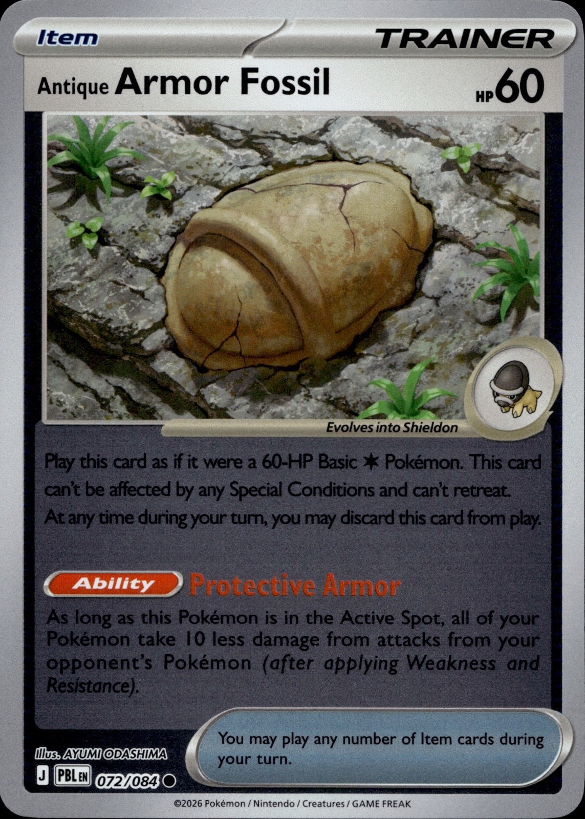 Antique Armor Fossil 072/084 Common Pitch Black Pokemon Reverse Holo Near Mint