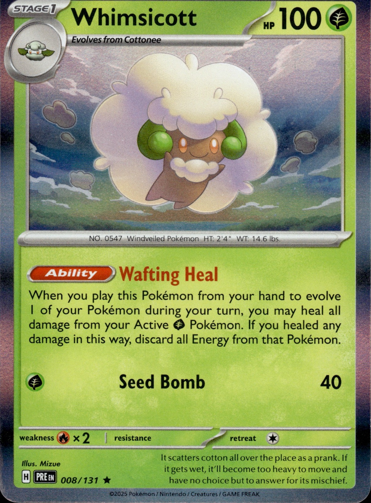 Whimsicott 008/131 Holo Rare Prismatic Evolutions Pokemon Near Mint